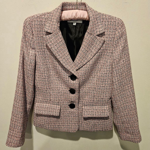 Women's Kasper Petite Pink, Black & White Tweed Blazer Jacket 10P - Picture 2 of 10
